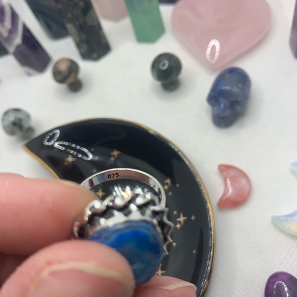Sparkly Blue Druzy Agate Ring! .925 Sterling Silver Plated, Size 8.75 - Picture 9 of 12